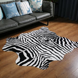 Faux Zebra Print Rug for Living Room Soft Black and White Animal Carpet