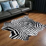 Faux Zebra Print Rug for Living Room Soft Black and White Animal Carpet